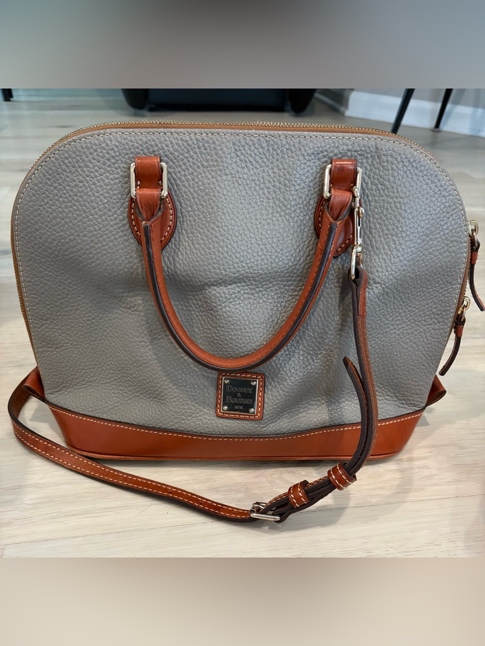 Dooney & Bourke Gray and Brown Leather Trim Satchel